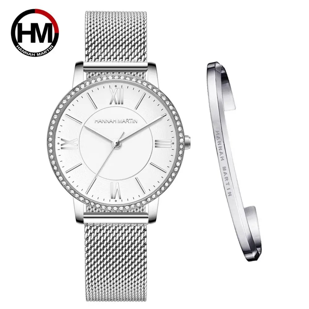 Japan Quartz Movement High Quality Ultra-thin hannah Martin Women Stainless Steel Mesh Waterproof Ladies Watch Dropshipping