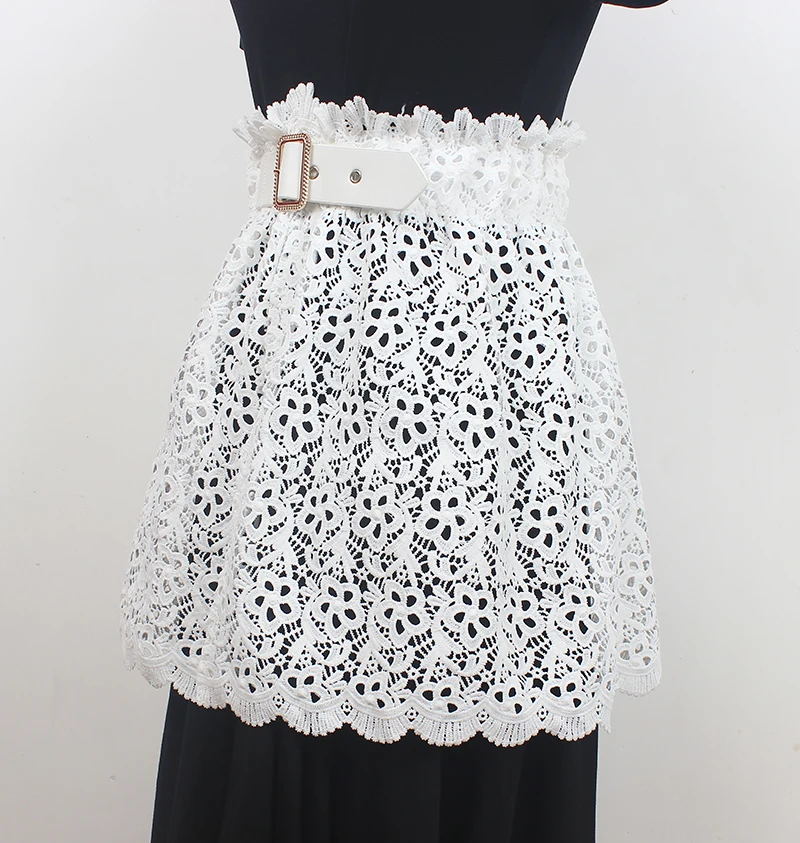 Women's Runway Fashion Elastic White Black Lace Cummerbunds Female Dress Corsets Waistband Belts Decoration Wide Belt R1645