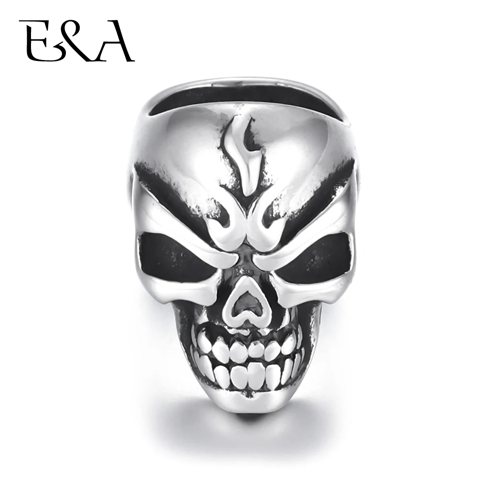 Stainless Steel Metal Beads Skull Spacer Large Hole 8mm Charm Slider DIY Men Bracelet Making Supplies Jewelry Findings