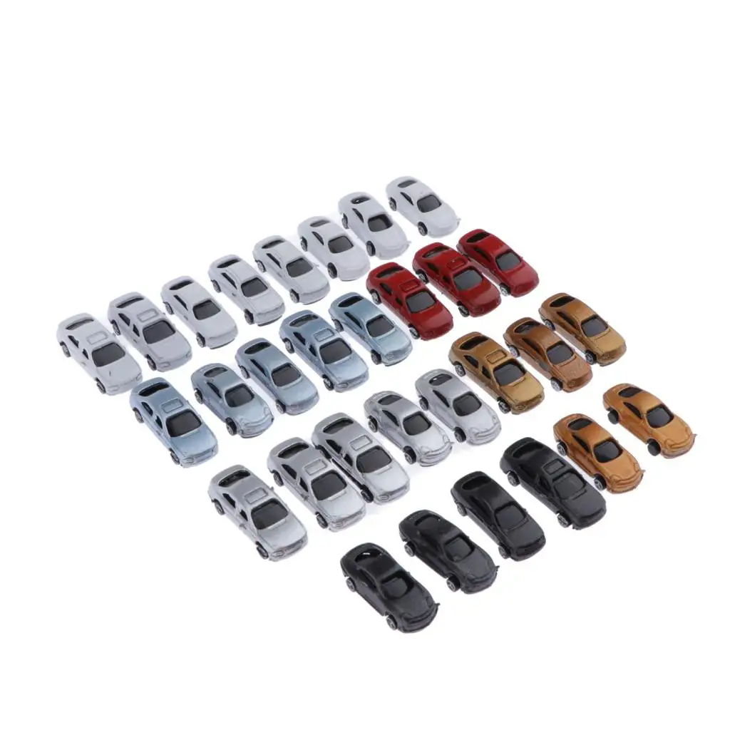 MagiDeal 30pcs Painted Model Cars Vehicle Building Train Layout Fit Z 1:200 Cars Parking Scenery