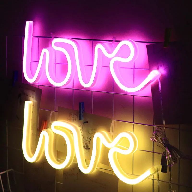 LED Neon Lights Love Shape Night Light Sign Lamp (Battery box + USB) Double Powered Nightlight for Indoor Christmas Wedding