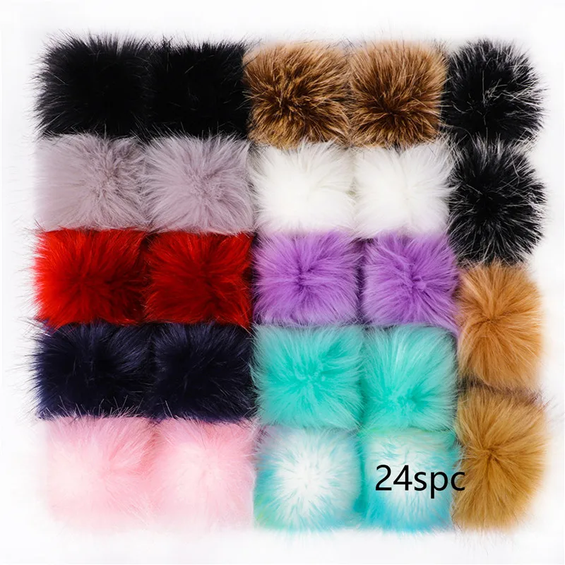 24pcs 8/10cm False Hairball Hat Ball Fur Pompom Fake Fox Fur Ring Key Chain Shoes Ball Pom Pom DIY Handmade Clothing Accessories