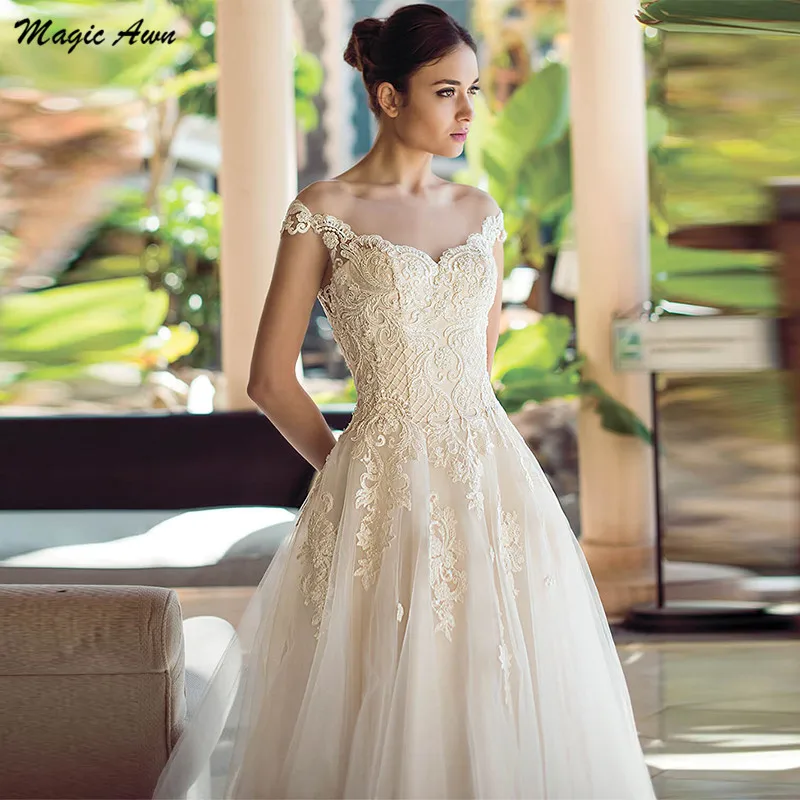 Magic Awn Graceful Boho Wedding Dresses Pricness Lace Appliques Illusion Country Bridal Gowns Mariage 2021 Vestido Boda