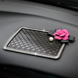 Camellia flower Anti Slip Mat Crystal Rhinestone Automobile Silicone Non-Slip Mat Pad Car Sticky for GPS Phone Car Accessories