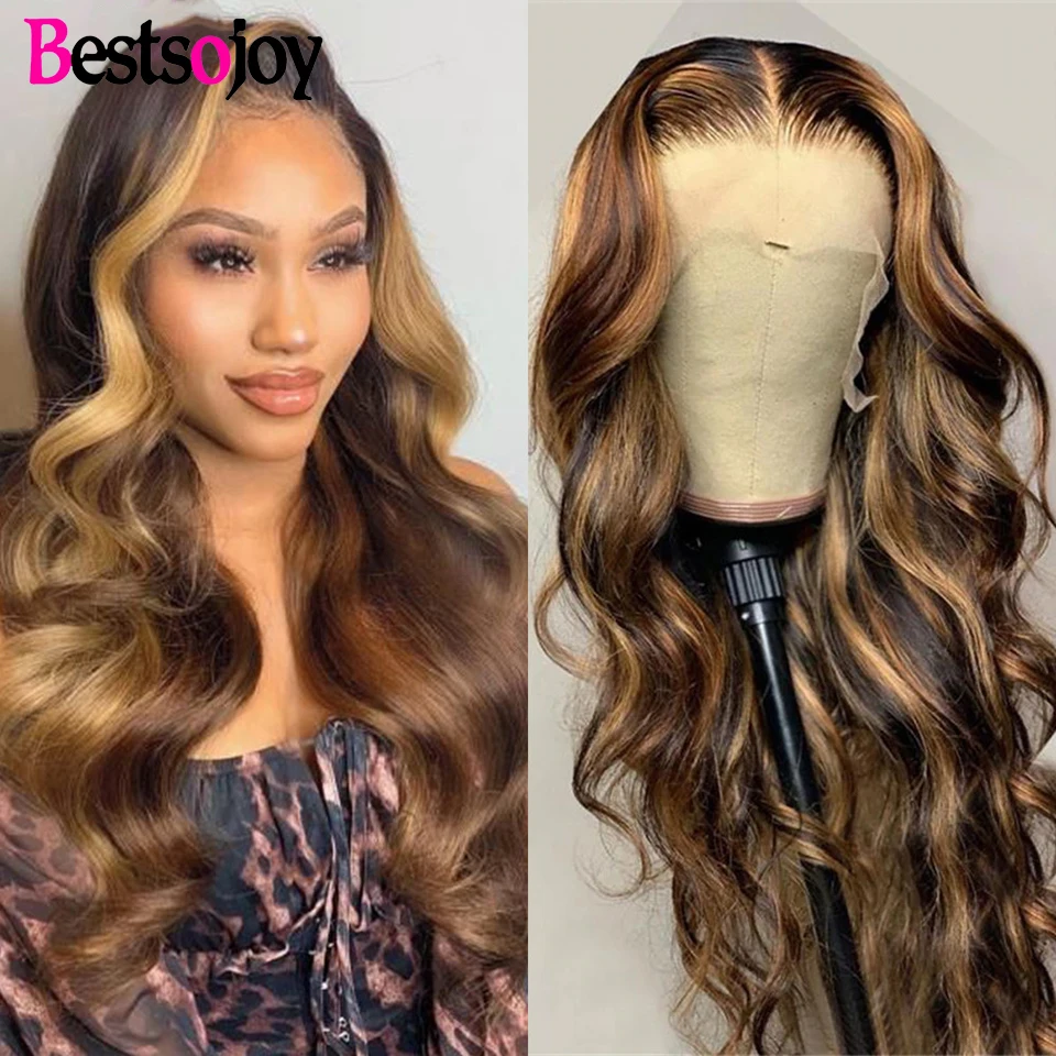 

Highlight Body Wave Wigs 13x4 Lace Front Human Hair Wig Honey Blonde Ombre 4x4 Lace Closure Wig for Women Pre Plucked Remy Hair