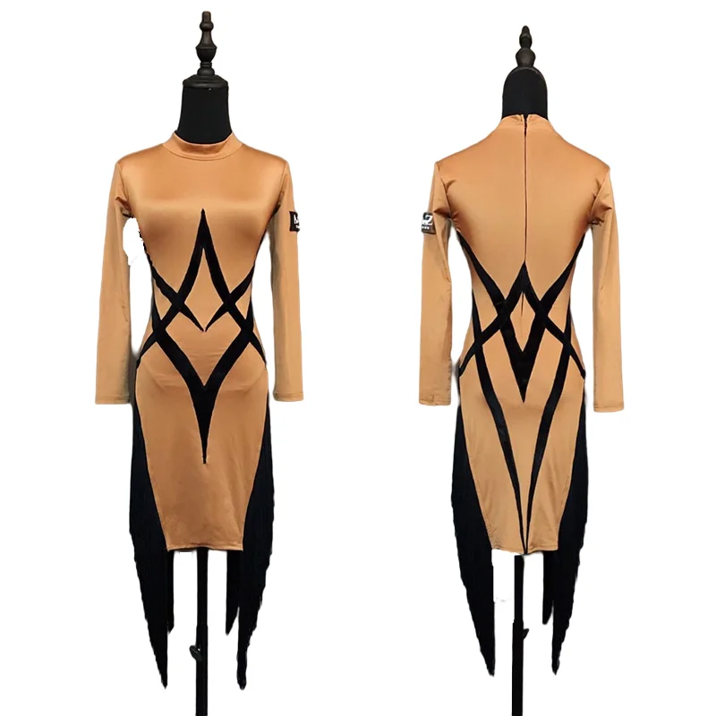 

Fringe Latin Competition Dress Women Stage Costume Rumba Dresses Mesh Tap Dancewear Salsa Dancing Outfit Designer Clothes JL3118