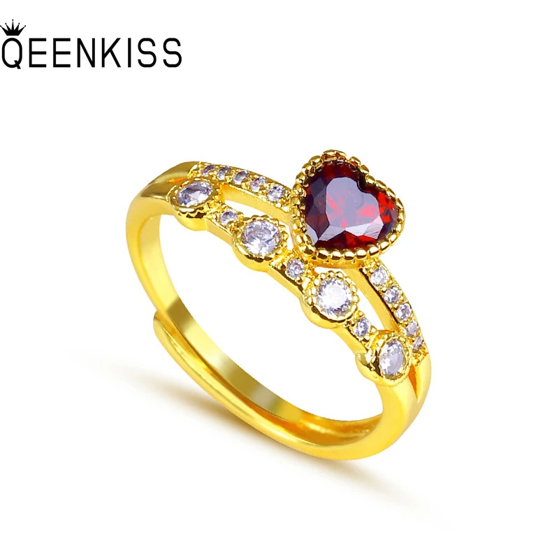 

QEENKISS Gold Heart Adjustable Rings For Women Female Wedding Party Birthday Christmas Bride Mother Ladies Girlfriend Gift RG532