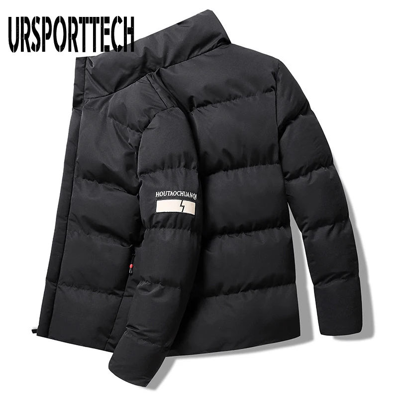 Ursporttech alta qualidade jaqueta de inverno dos homens parkas casacos marca cor sólida jaqueta casual quente grosso parka casaco masculino outwear