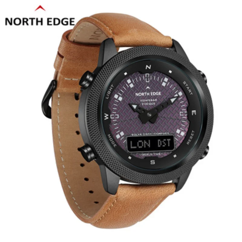 NORTH EDGE Men\'s Solar Watch Men\'s Outdoor Sports Watch Full Metal Waterproof 50M Compass Countdown Stopwatch Smart Watch