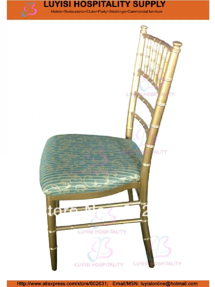 Chaise de mariage Chiavari en aluminium doré, avec coussin de siège fixe