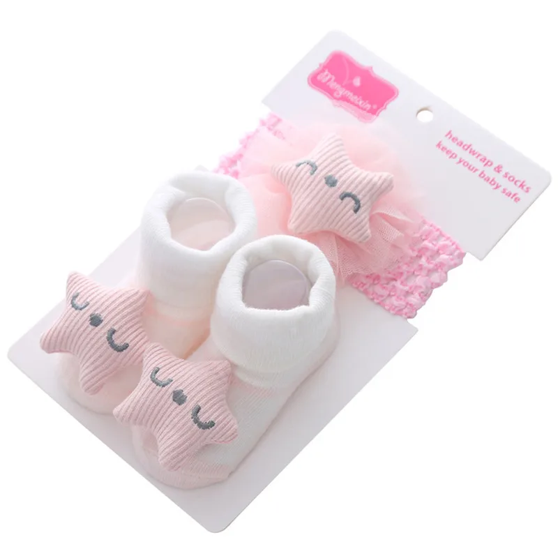 

Baby Socks Floor Non-slip Cotton Cartoon Doll socks and headband Baby Girls Boys Soft Cute Boots