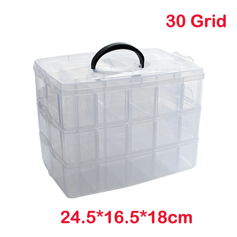 3 Layer Clear Plastic Jewelry Bead Storage Box Organizer Case Drawer DIY 18/30 Grids Furniture Storage