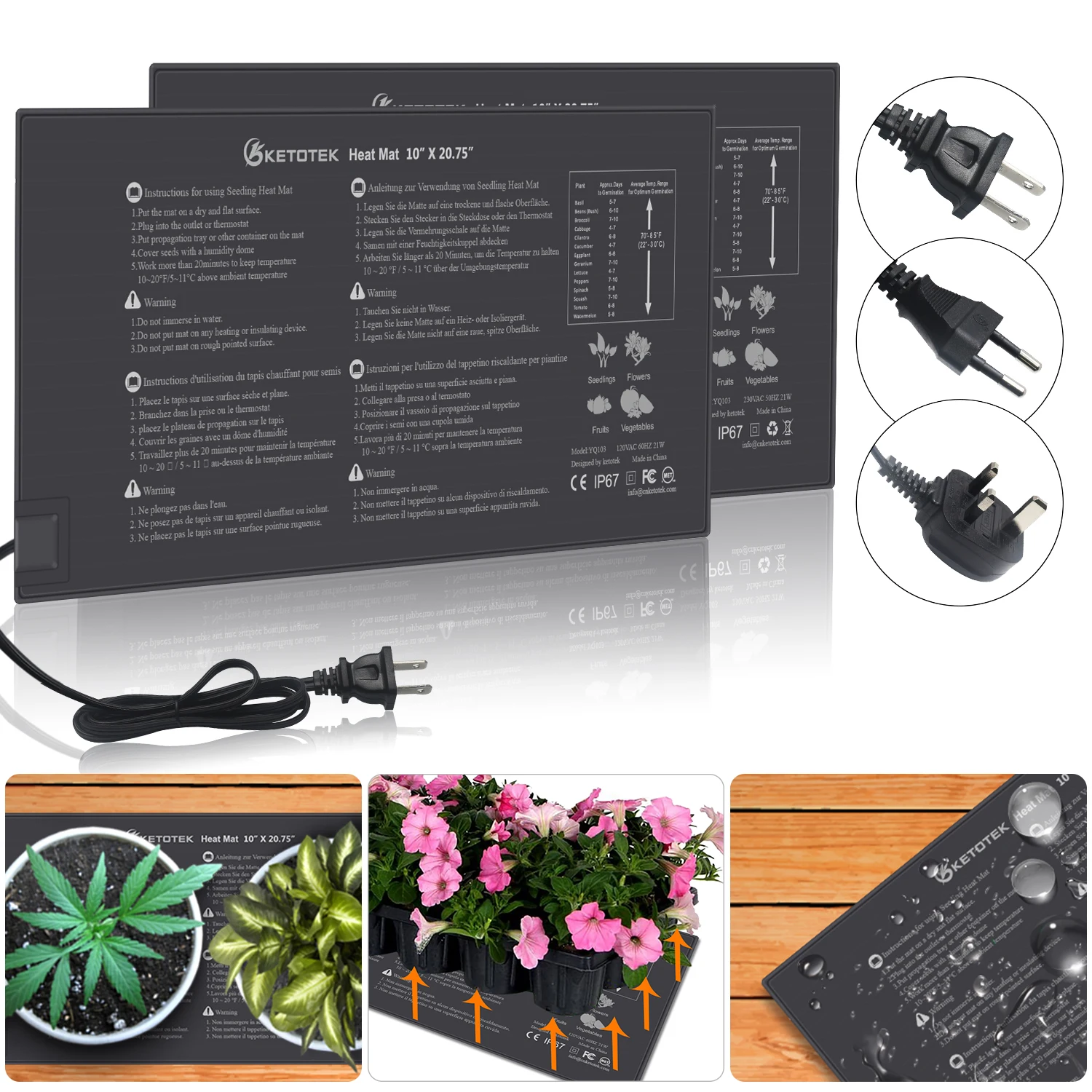 Waterproof Plant Seeding Heating Mat 52x24cm Warm Heat Pad for Seed Germination Propagation Clone Starter Garden Supplies