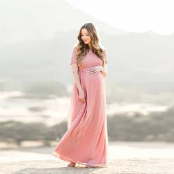 Maternity Dress Pregnancy Photography Props Dusty Pink Long Chiffon   Elegant Pregnant Women Clothes Lace es