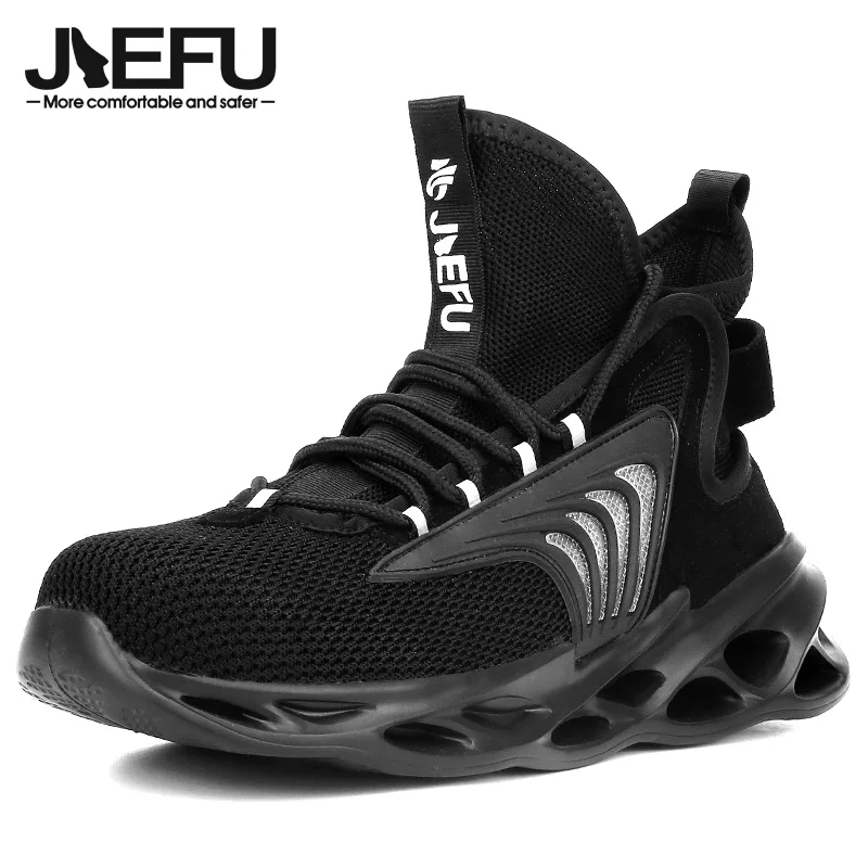 JIEFU Steel Toe Work Boots for Men Lightweight Comfortable Slip On Shoes Women ‘s Non Slip Construction Sneakers