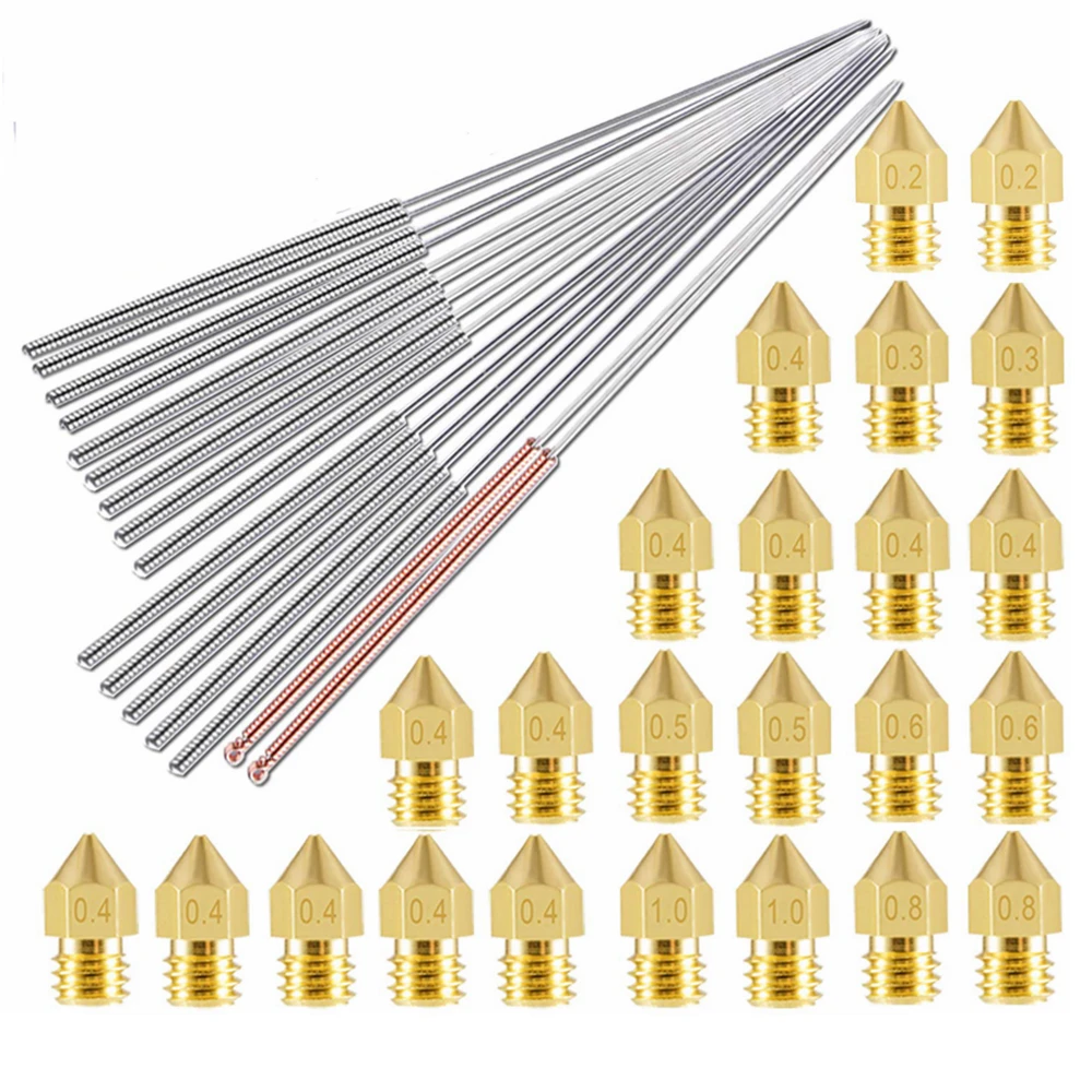 24Pcs MK8 Nozzles 0.2mm, 0.3mm, 0.4mm, 0.5mm, 0.6mm, 0.8mm, 1.0mm with 16 Pcs Nozzle Cleaning Needle 0.15mm, 0.25mm