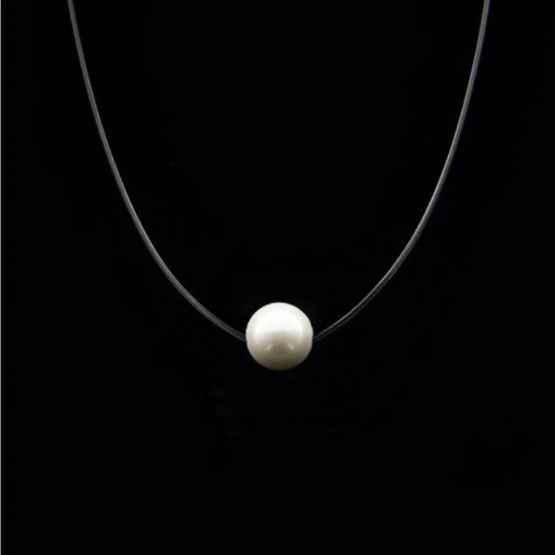 Yungqi Female Round Imitate Pearl Invisible Chain Choker Necklace Pendant Women Transparent Fishing Line Necklace Charm Jewelry