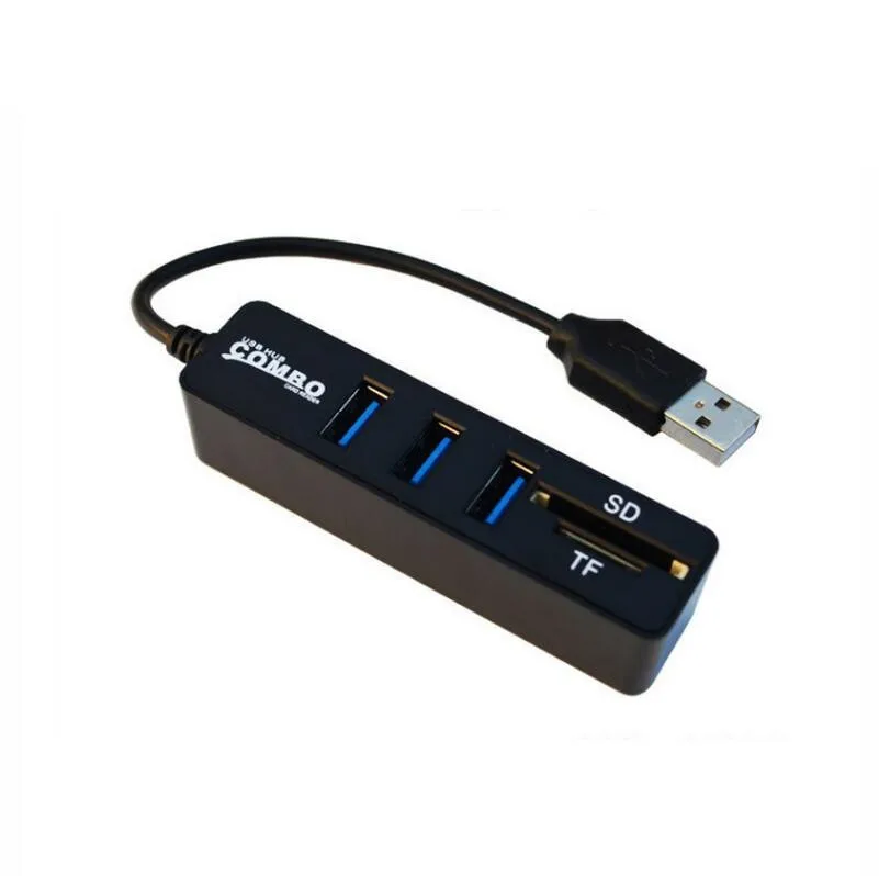 Mini 2 en 1 Combo 3 Port USB 2,0 HUB 6 Puerto USB2.0 del divisor del lector de tarjetas + lector de tarjetas SD TF Micro SD para computadora PC