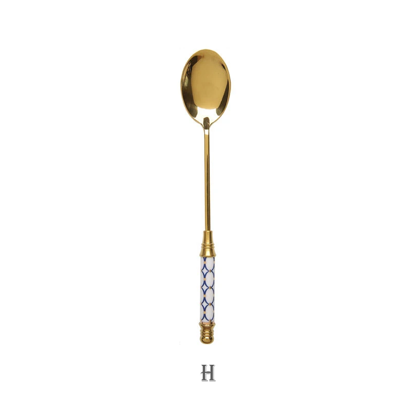 Edelstahl Dessert Löffel Keramik Langen Griff Eis Löffel Teelöffel Gold Kaffee Kuchen Obst Milch Löffel Küche Geschirr – Detail 16