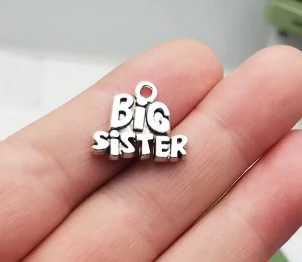 15pcs/lot--18x16mm Antique Silver Plated Big Middle Little Sister Charms Family Pendants DIY Supplies Jewelry Making Accessories