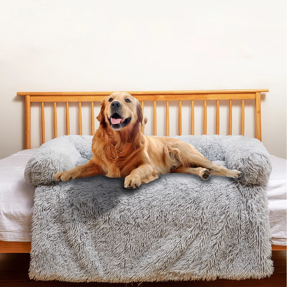 Dog Sofa Bed Long Plush Mat Pet Blanket Mattress Removable Washable Furniture Protector Cushion Soft Warm Waterproof Kennel