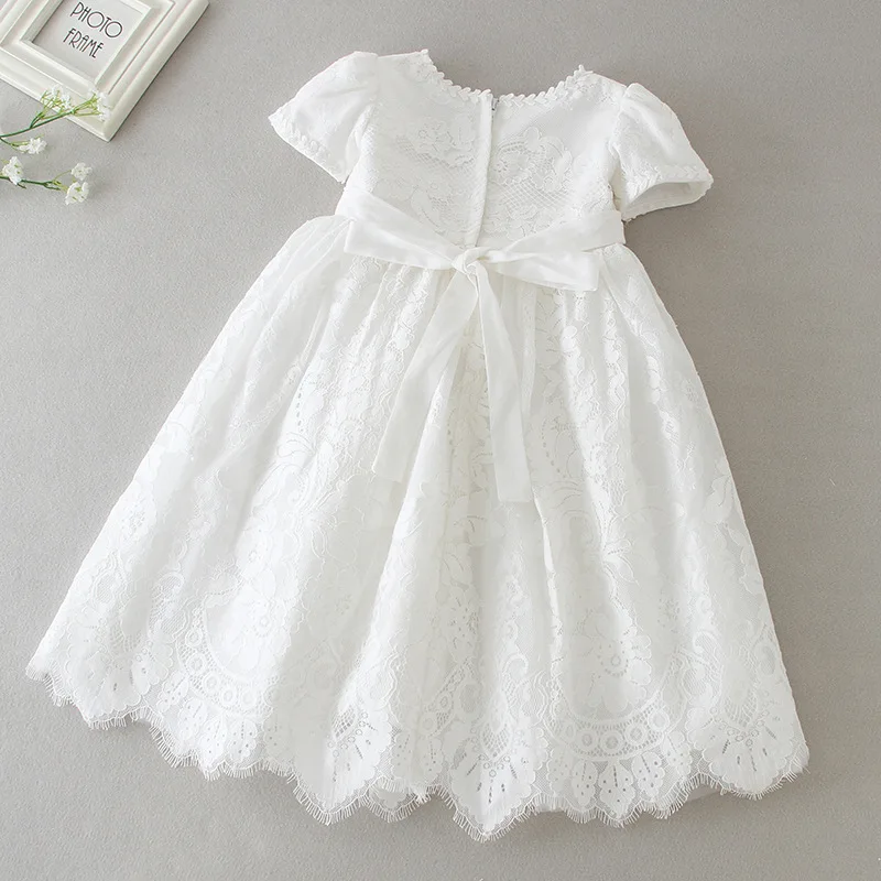 Hetiso White Infant Dress for Baptism Baby Girls Lace Dresses with hat Kids Clothes Christening Birthday Outfits 3-24 Month