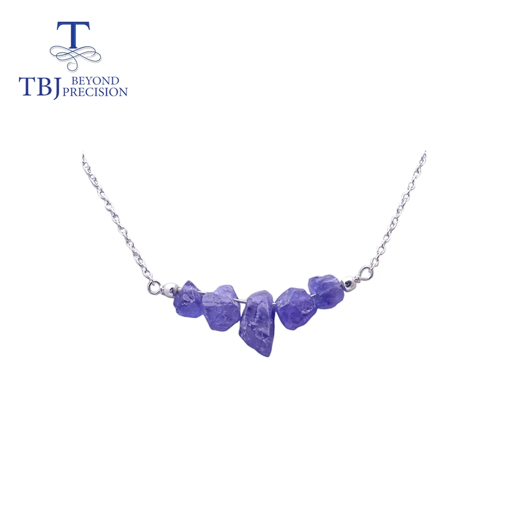 

Original Handmade Jewelry Natural Blue tanzanite Gemstone Rough necklace ,4.32 real gemstone peridot 925 sterling silver