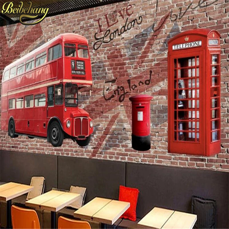 

beibehang British red phone booth Continental Building Wallpaper Stereo Wallpaper Mural Painting Living Room Bedroom Tv Backdrop