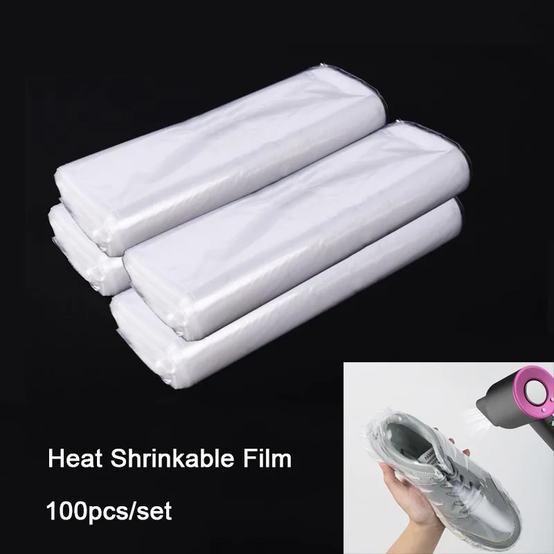 100pcs Transparent PVC Plastic Bag Heat Shrink Wrap Film Flat Bag Heat Shrinkable for Grocery Shoes Cosmetics Gift Pack Storage