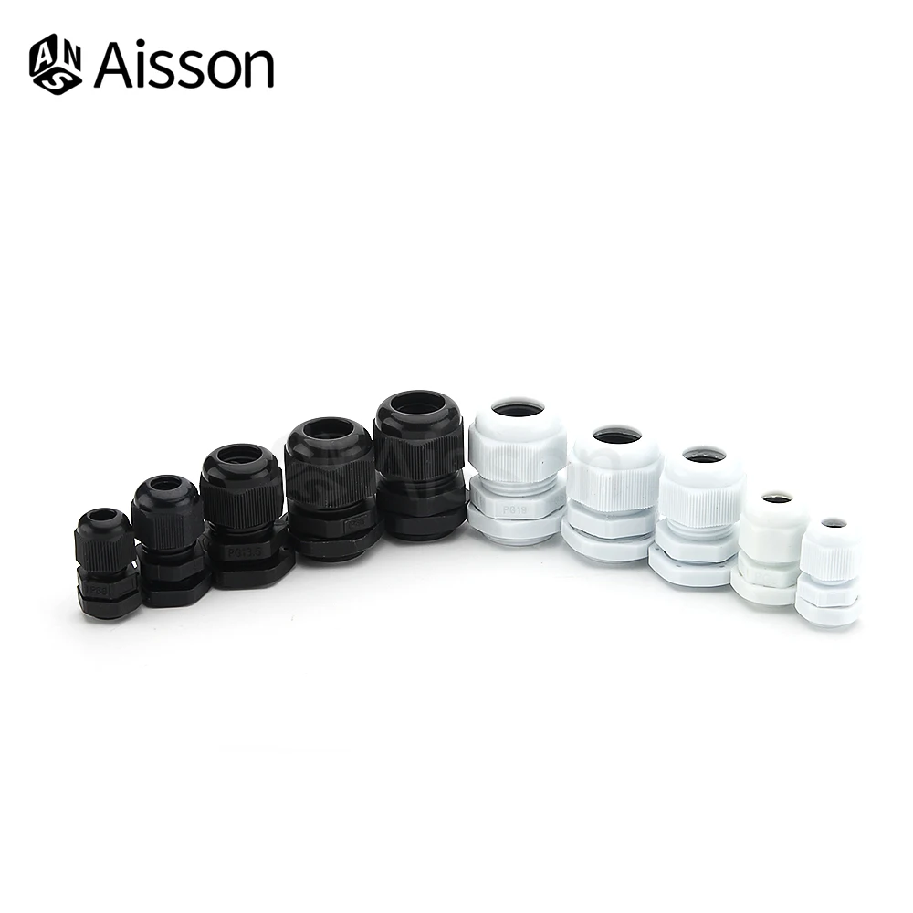 10pcs Waterproof Cable Gland PG7 PG9 PG11 PG13.5 PG16 PG19 IP68 For 3-6.5mm Cable Entry White Black Nylon Plastic Connector