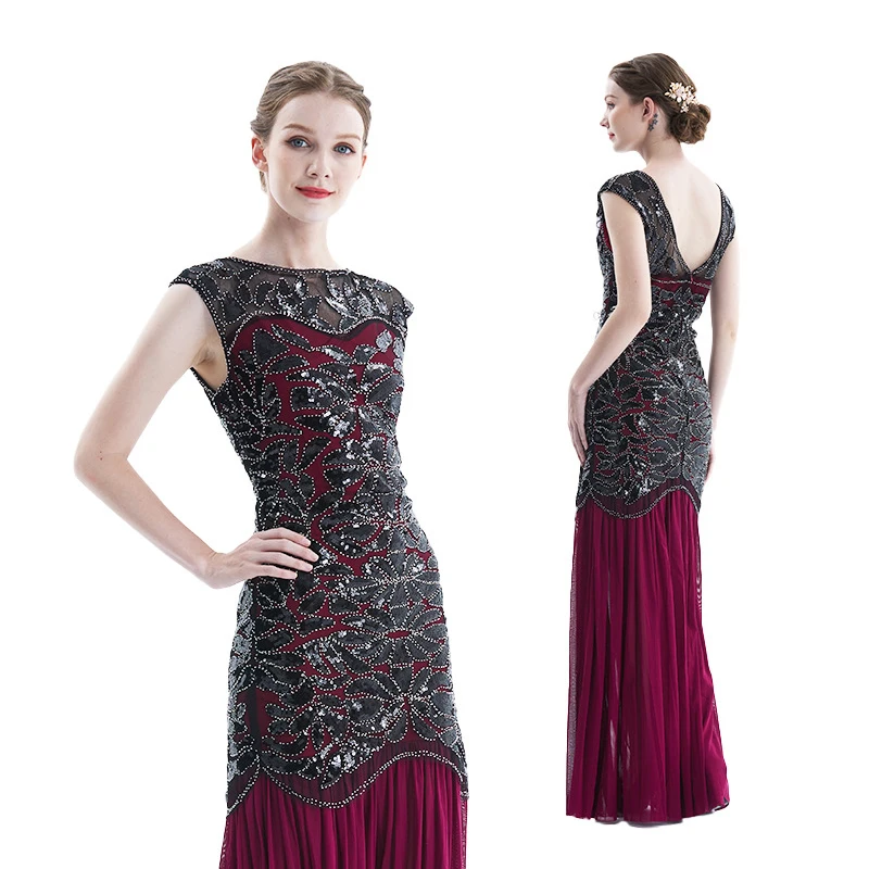 1920s Beaded Sequins Gatsby Flapper Dresses Long Vintage Women Dresses Sparkling See-Through Sexy Chic New Club Dresses