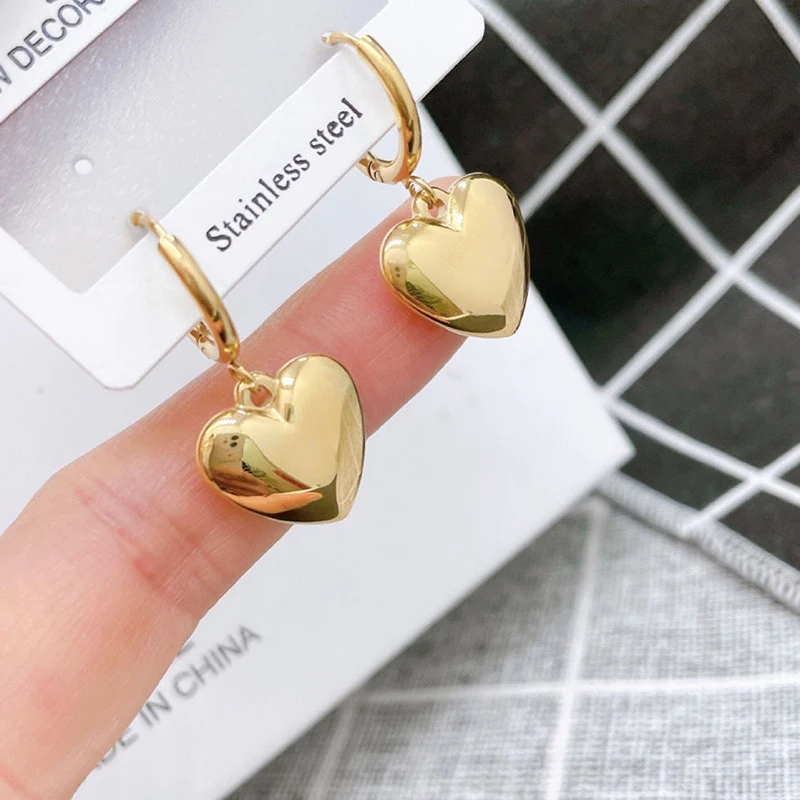 MEYRROYU Stainless Steel Gold Color Heart Hoop Earrings For Women Geometric Romantic 2023 Trend New Gift Party Fashion Jewelry