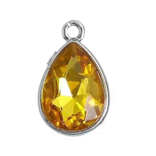 8Seasons 12 Months Birthstone Charms  Water Drop Pendants Silver Color Faceted For DIY Birthdays Jewelry Making 19*12mm, 10 PCs