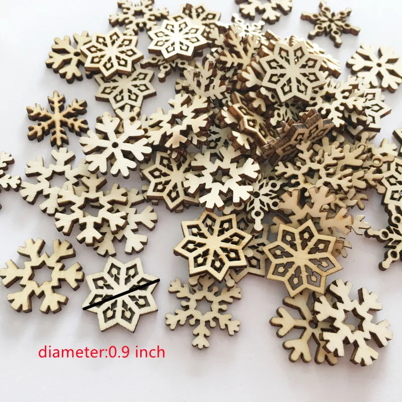 50pcs DIY Wood Snowflake Ornaments Wooden Chips Christmas Tree Hanging Snowflake Xmas Party Home Office Bar Decorations