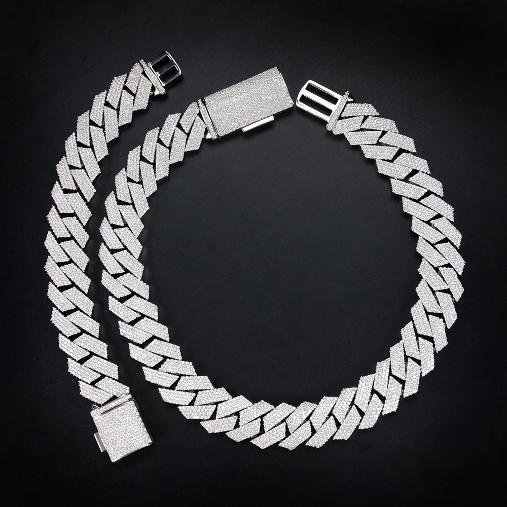 AZ 20mm 3 Rows Iced Out Necklaces Cuban Link Chain Necklaces for Men Women Hip Hop Bling Zircon Goth Choker Free Shipping
