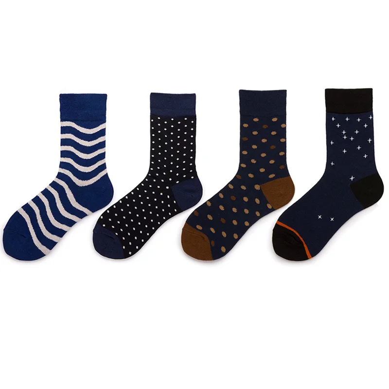 Fashion Dot Cotton Men\'s Socks Long Stripe Crew Socks Man Business Casual Happy Socks Calcetines Mujer