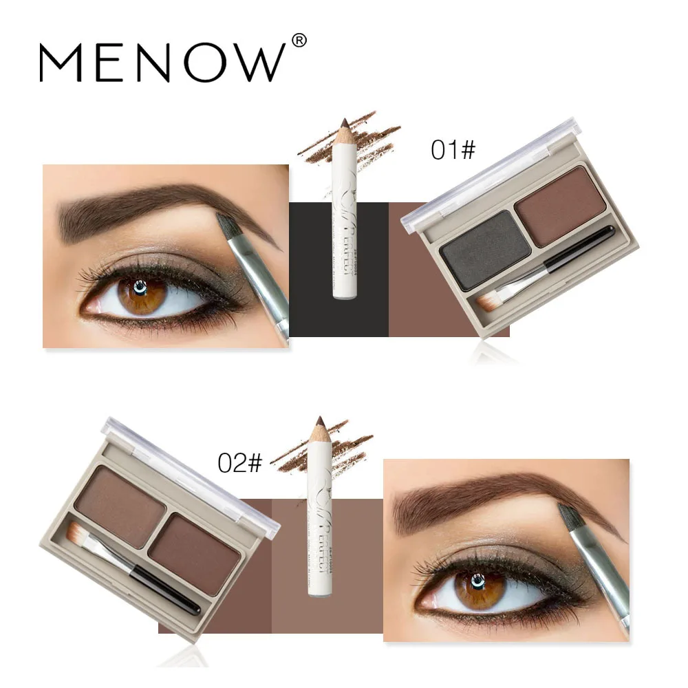 Hot Selling Menow E418 Bi-color Eyebrow Powder with Eyebrow Brush Waterproof Natural Stereo Makeup Good Cosmetic Gift for Women