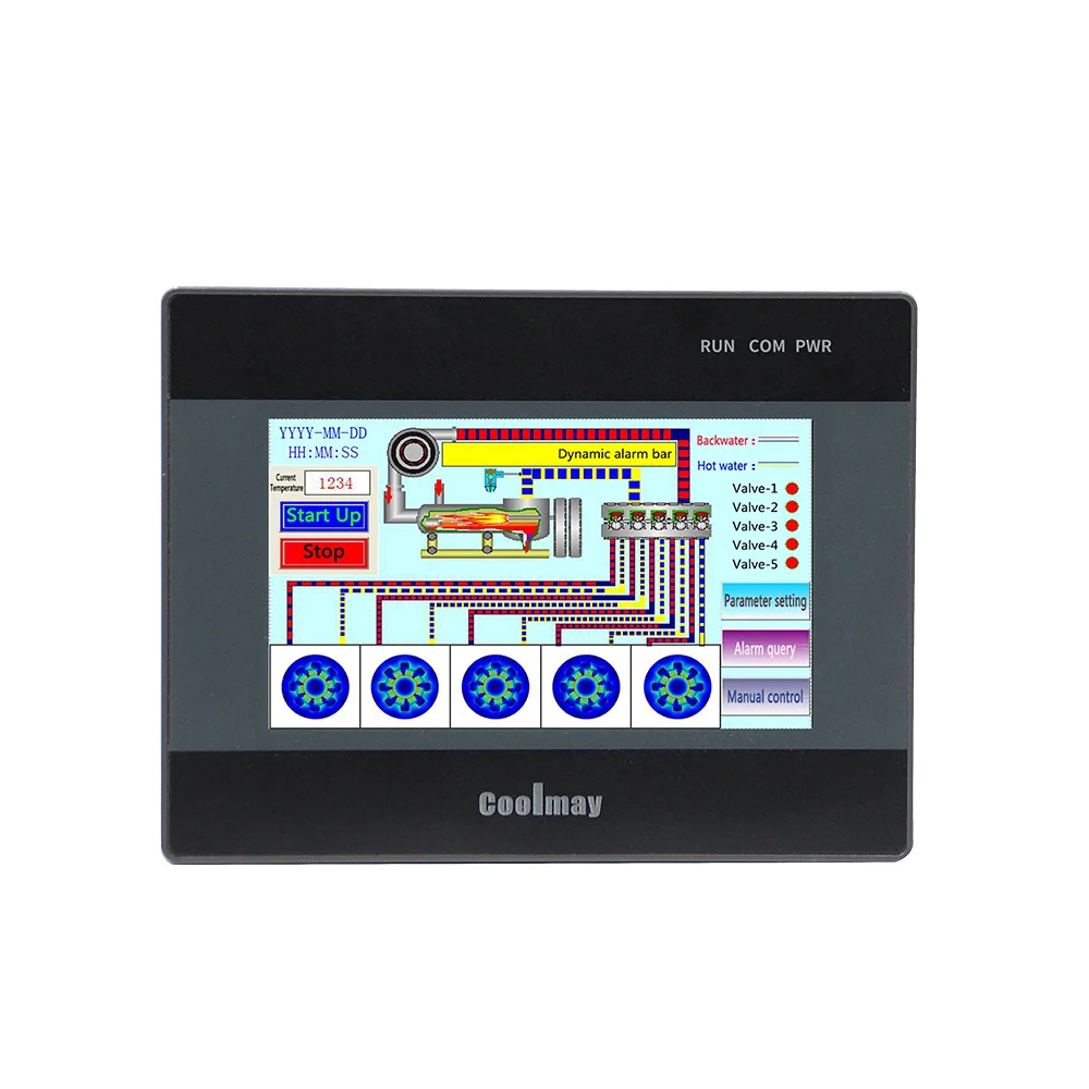 Imagem -02 - Coolmay-controlador Lógico Programável Saída Transistor Industrial Tudo em um Plc Programável 12di 12do Rs485 Rs232 43 Polegadas