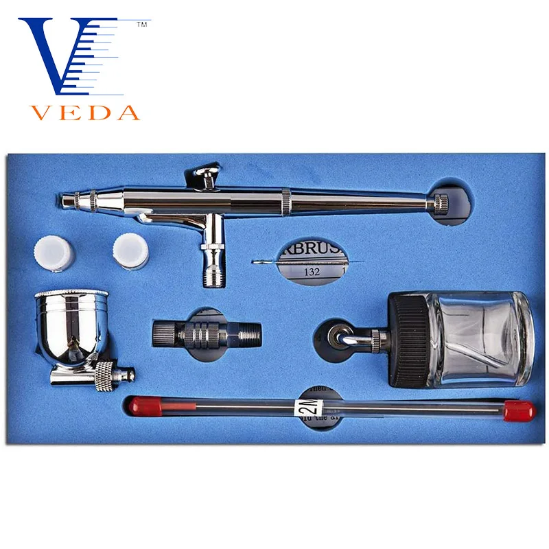 VEDA Airbrush Kits Dual Action Gravity Feed Spray Gun 0.2/0.3/0.5mm Nozzles for Airbrush Painting Tattoo Cake Decor Nail Beauty