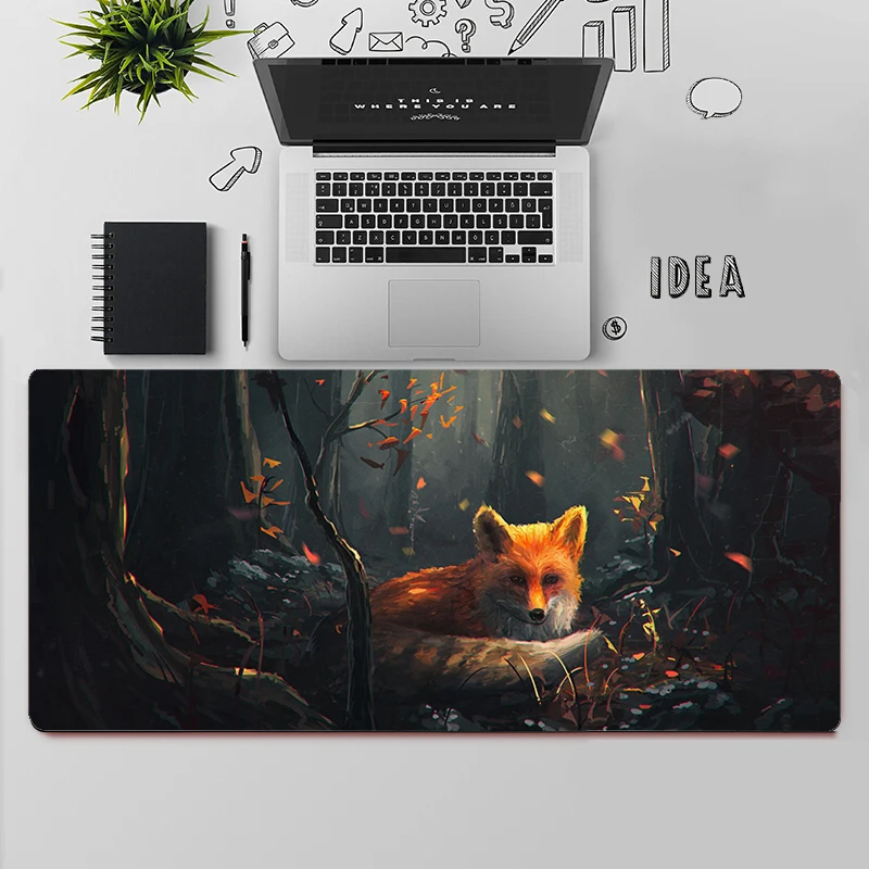 Grand tapis de souris de jeu pour PC Gamer, ordinateur, polymères, grand, sous-clavier, bureau, mignon, renard de dessin animé, média