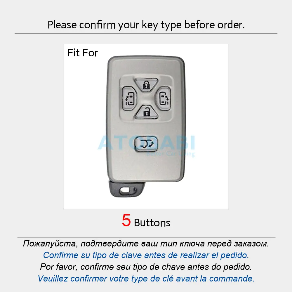 Leather Car Key Cover For Toyota Estima Alphard Vellfire Previa 2010-2015 5 Buttons Keychain Smart Remote Fob Protector Case