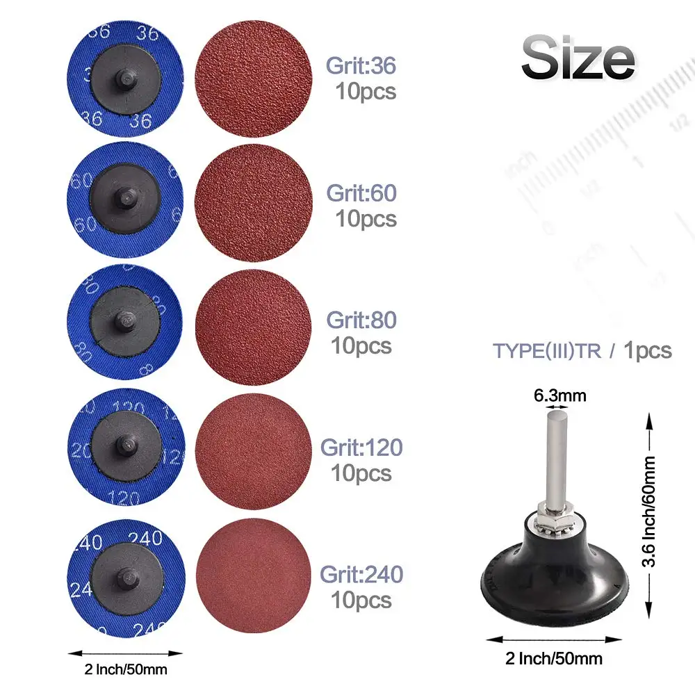 2 Inch Sanding Discs Pad 51 Pcs  Quick Change Discs Set for Surface Prep Strip Grind Polish Finish Rust Paint Removal