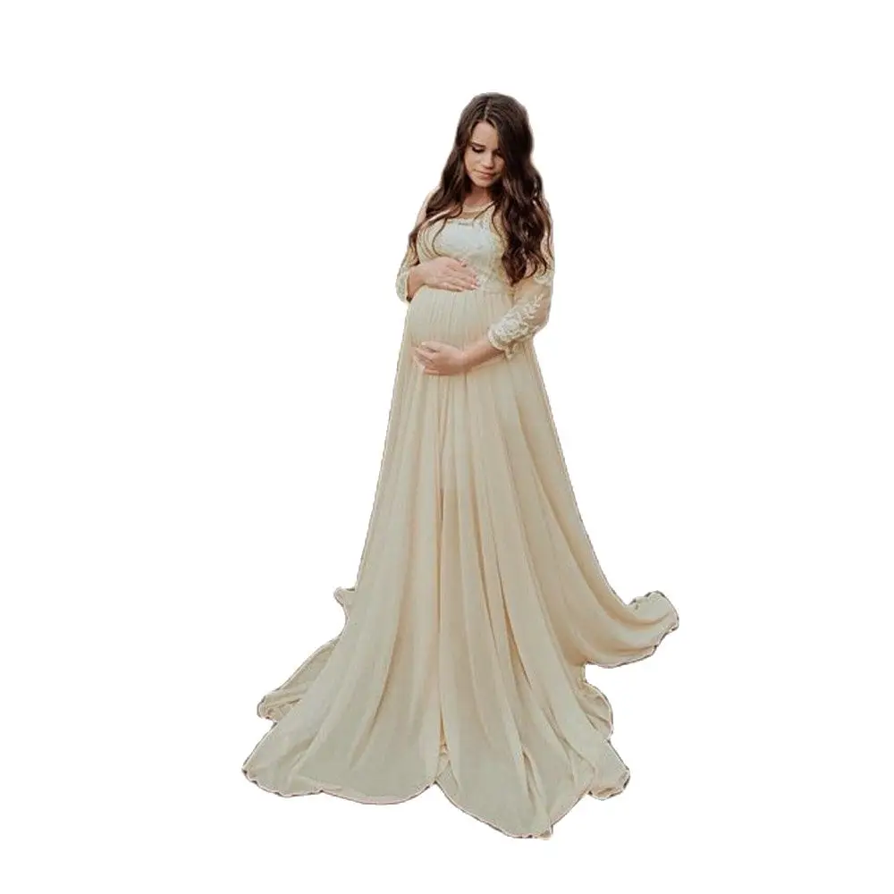 Maternity Lace Chiffon Trailing Dress Pregnant Women Photography Pregnancy  Spring Autumn Maxi Gown Photo Shoot Props Clothing