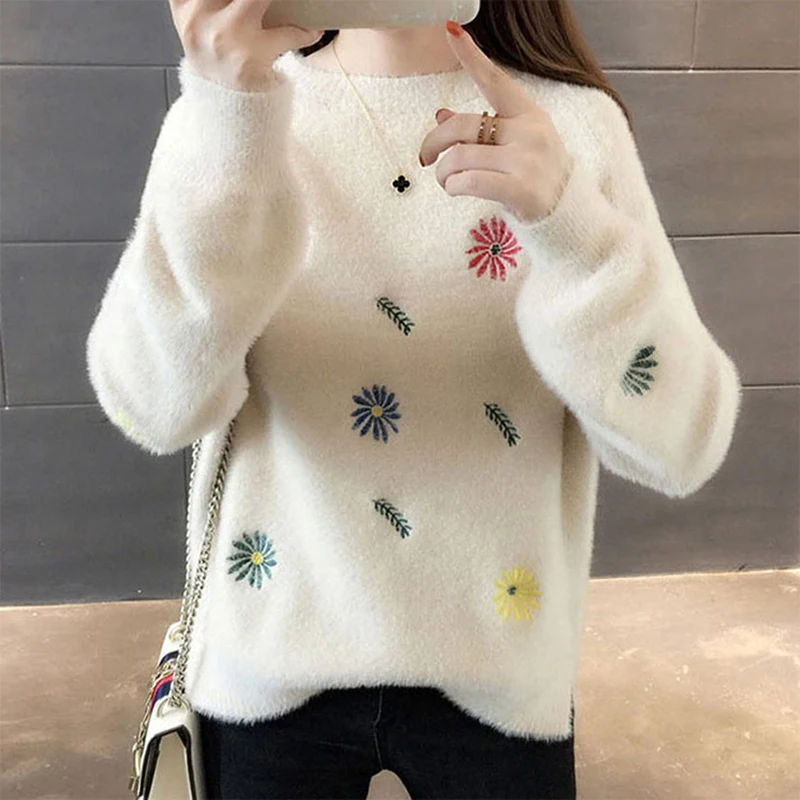 Autumn Winter Models Imitation Mink Velvet Sweater Jacket Female Fashion Thicken Loose Slim All-Match Bottoming Sweater Women