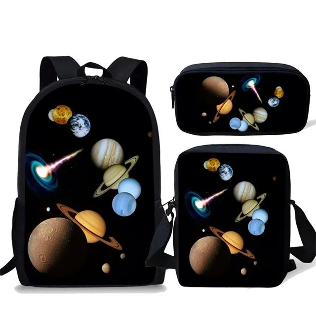 Universe Space Printed School Bag Set para crianças, mochila grande, mochila para alunos do meio, mochila, 3pcs