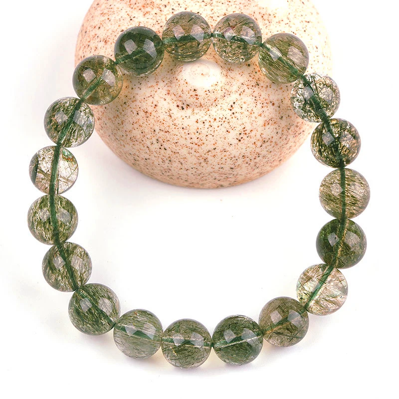 

Genuine Natural Green Hair Rutilated Quartz Bracelet Brazil Round Beads 6-12mm