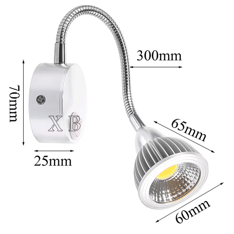 Wall Lamp 5W 7W Home Hotel Loft Bedside Reading Book Black Silver Light Flexiable ON/OFF Switch 90-260V Spot LED Bulb