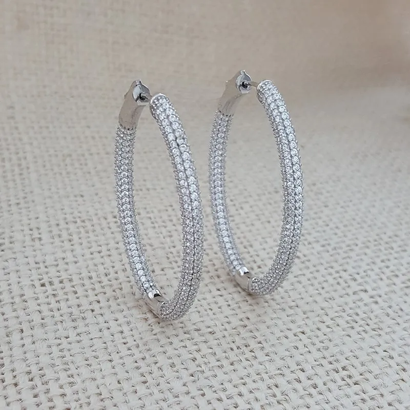 Cz Diamond Hoop Earrings 925 Silver Huge Simulated Diamond Luxury Earrings Earrings for Women серьги женские