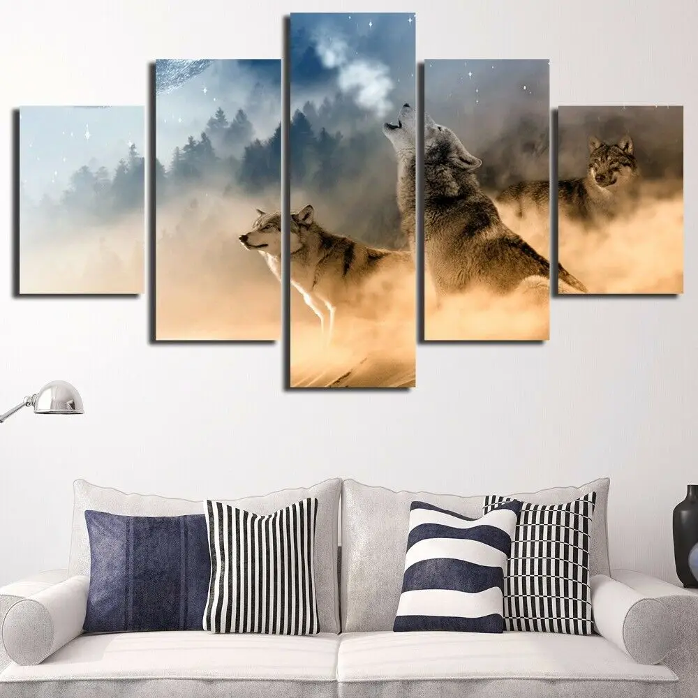 

No Framed 5 pieces Wolf Animals Snow Forest Wolves Home Decor Modular Picture Canvas Modern Paintings Printed Posters Wall Art