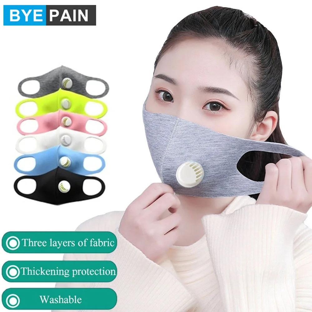 1Pcs Fashion Mouth Mask with Breath Valve Polyester Cotton Dust Washable Face Mouth Mask Reusable Masks for Man Woman